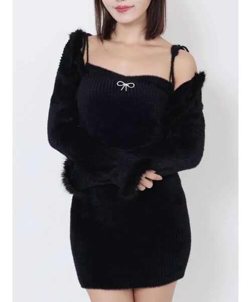 EATME（イートミー）の「ニットベアワンピース&ファートリムボレロセット（ワンピース・レディース・オフホワイト/グレー/ブラック・FREE）」の3枚目の写真