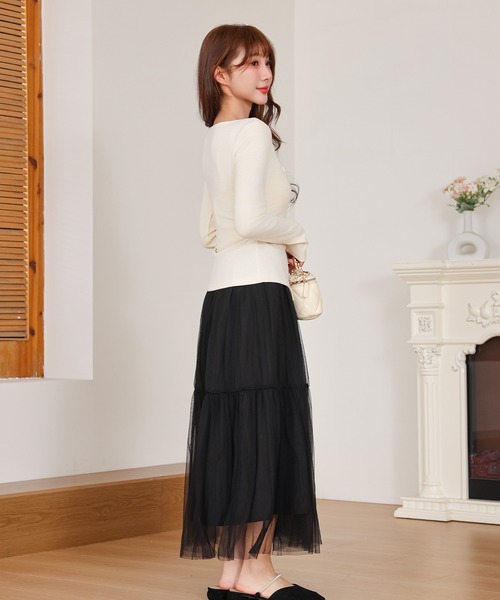 Anely（アネリー）の「ヘンリーネック レース リボン カット トップス（Tシャツ/カットソー・レディース・ブラック/アイボリー/グレー/ピンク・FREE）」の18枚目の写真