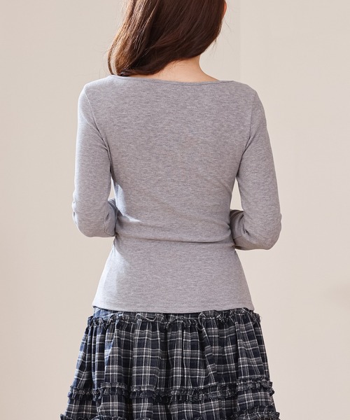 Anely（アネリー）の「ヘンリーネック レース リボン カット トップス（Tシャツ/カットソー・レディース・ブラック/アイボリー/グレー/ピンク・FREE）」の20枚目の写真