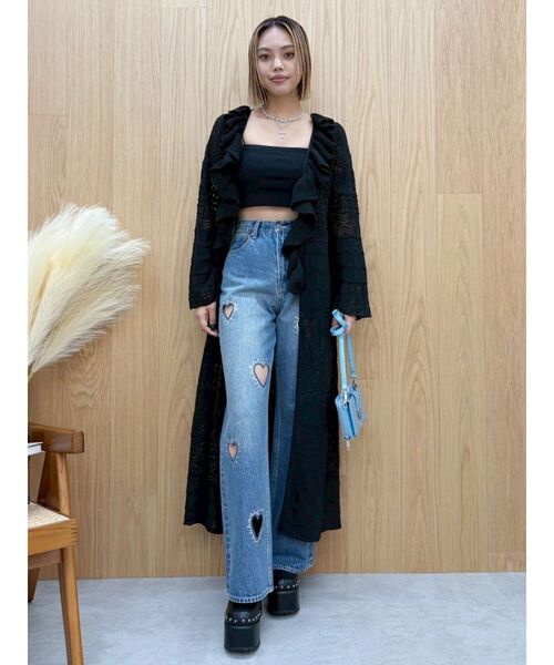 EVRIS（エヴリス）の「オープンニットロングカーディガン（カーディガン/ボレロ・レディース・アイボリー/ブラック/ブルー・FREE）」の2枚目の写真