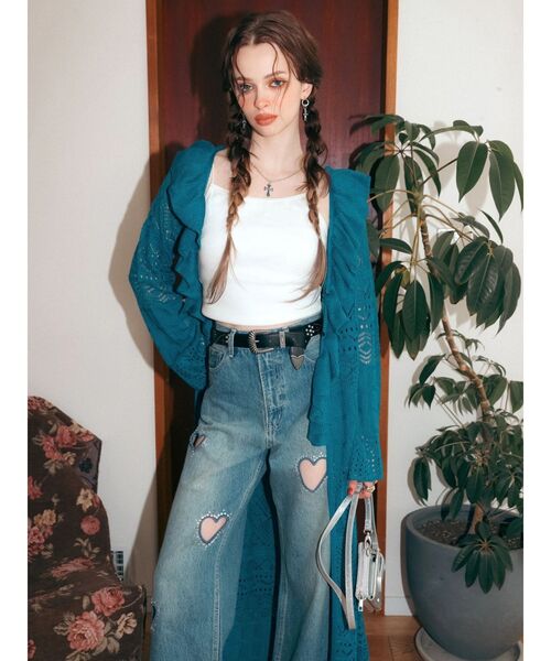 EVRIS（エヴリス）の「オープンニットロングカーディガン（カーディガン/ボレロ・レディース・アイボリー/ブラック/ブルー・FREE）」の4枚目の写真