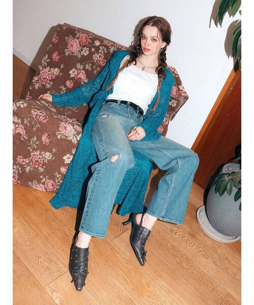 EVRIS（エヴリス）の「オープンニットロングカーディガン（カーディガン/ボレロ・レディース・アイボリー/ブラック/ブルー・FREE）」の9枚目の写真