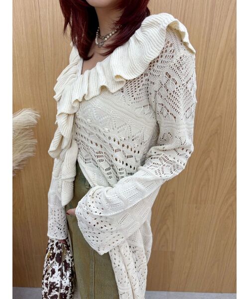 EVRIS（エヴリス）の「オープンニットロングカーディガン（カーディガン/ボレロ・レディース・アイボリー/ブラック/ブルー・FREE）」の10枚目の写真