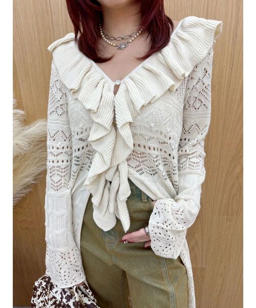 EVRIS（エヴリス）の「オープンニットロングカーディガン（カーディガン/ボレロ・レディース・アイボリー/ブラック/ブルー・FREE）」の11枚目の写真