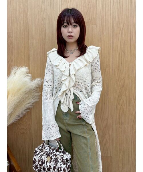 EVRIS（エヴリス）の「オープンニットロングカーディガン（カーディガン/ボレロ・レディース・アイボリー/ブラック/ブルー・FREE）」の12枚目の写真