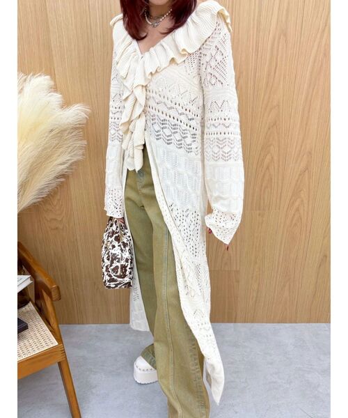 EVRIS（エヴリス）の「オープンニットロングカーディガン（カーディガン/ボレロ・レディース・アイボリー/ブラック/ブルー・FREE）」の13枚目の写真