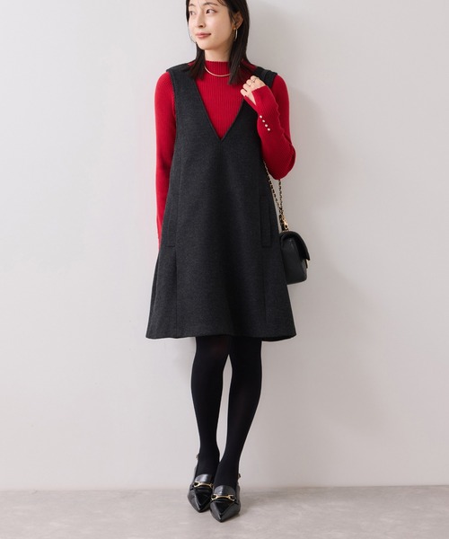 VIS（ビス）の「シャギーVネックミニ丈ジャンパースカート（ジャンパースカート・レディース・チャコールグレー/グレー系その他・FREE）」の3枚目の写真