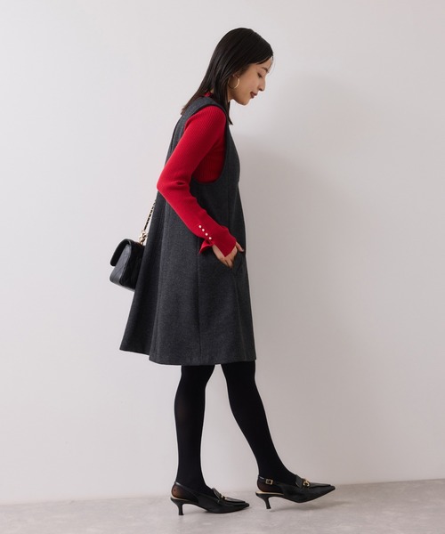 VIS（ビス）の「シャギーVネックミニ丈ジャンパースカート（ジャンパースカート・レディース・チャコールグレー/グレー系その他・FREE）」の6枚目の写真