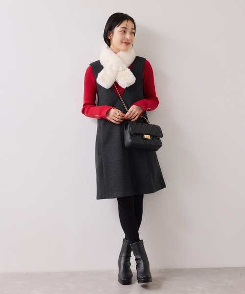 VIS（ビス）の「シャギーVネックミニ丈ジャンパースカート（ジャンパースカート・レディース・チャコールグレー/グレー系その他・FREE）」の7枚目の写真