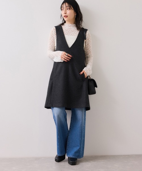 VIS（ビス）の「シャギーVネックミニ丈ジャンパースカート（ジャンパースカート・レディース・チャコールグレー/グレー系その他・FREE）」の9枚目の写真