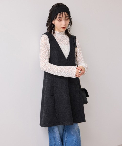 VIS（ビス）の「シャギーVネックミニ丈ジャンパースカート（ジャンパースカート・レディース・チャコールグレー/グレー系その他・FREE）」の10枚目の写真