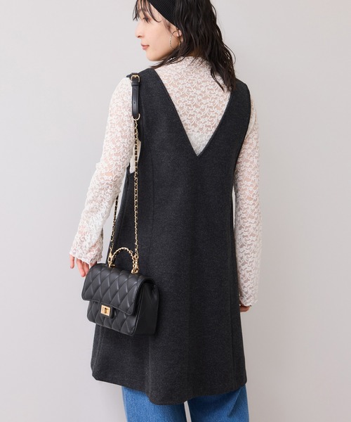 VIS（ビス）の「シャギーVネックミニ丈ジャンパースカート（ジャンパースカート・レディース・チャコールグレー/グレー系その他・FREE）」の11枚目の写真