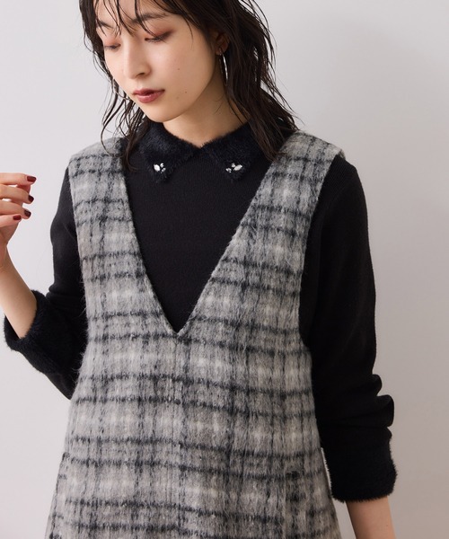 VIS（ビス）の「シャギーVネックミニ丈ジャンパースカート（ジャンパースカート・レディース・チャコールグレー/グレー系その他・FREE）」の16枚目の写真
