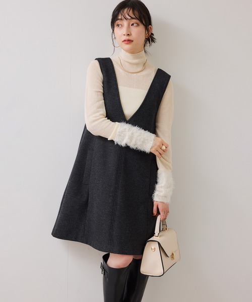 VIS（ビス）の「シャギーVネックミニ丈ジャンパースカート（ジャンパースカート・レディース・チャコールグレー/グレー系その他・FREE）」の22枚目の写真
