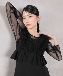 チュールフリルペプラム Iラインワンピースドレス シアートップス 2点セット パーティー ドレス 結婚式 お呼ばれ オケージョンドレス