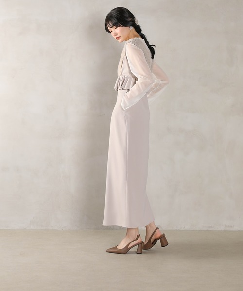 Kana(カナ)の「チュールフリルペプラム Iラインワンピースドレス シアートップス 2点セット パーティー ドレス 結婚式 お呼ばれ オケージョンドレス(ドレス・レディース・チャコールグレー/ブラック/グレイッシュベージュ・M)」の17枚目の写真