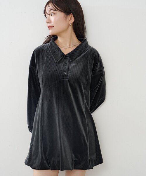 Kastane（カスタネ）の「針抜きベロアバルーンミニワンピース（ワンピース・レディース・チャコールグレー/ブラック・FREE）」の18枚目の写真