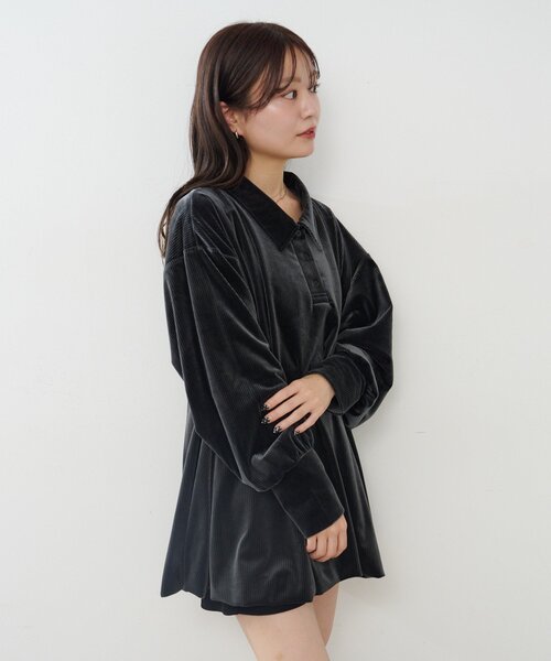 Kastane（カスタネ）の「針抜きベロアバルーンミニワンピース（ワンピース・レディース・チャコールグレー/ブラック・FREE）」の9枚目の写真