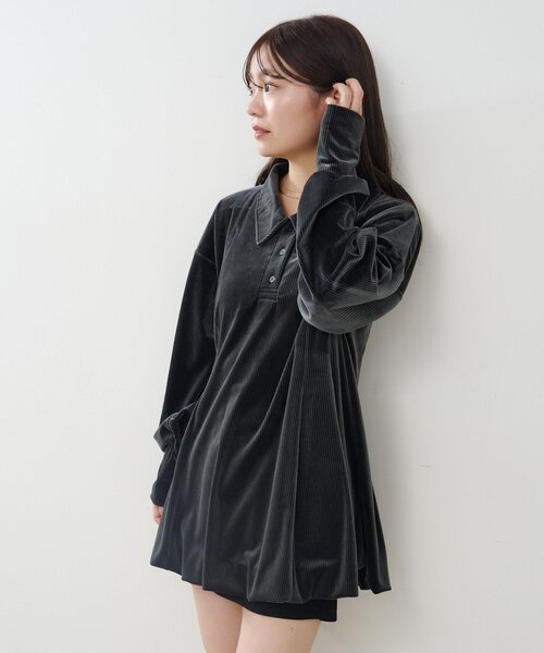 Kastane（カスタネ）の「針抜きベロアバルーンミニワンピース（ワンピース・レディース・チャコールグレー/ブラック・FREE）」の10枚目の写真