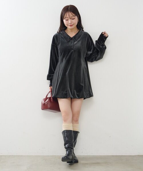 Kastane（カスタネ）の「針抜きベロアバルーンミニワンピース（ワンピース・レディース・チャコールグレー/ブラック・FREE）」の11枚目の写真