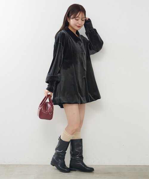 Kastane（カスタネ）の「針抜きベロアバルーンミニワンピース（ワンピース・レディース・チャコールグレー/ブラック・FREE）」の13枚目の写真