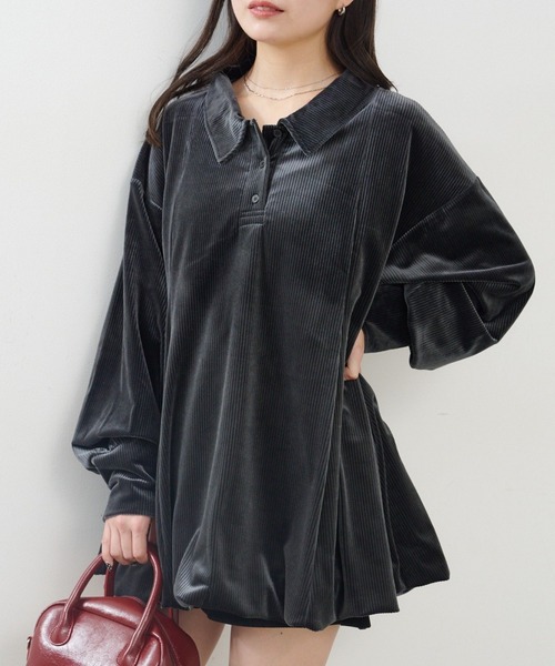 Kastane（カスタネ）の「針抜きベロアバルーンミニワンピース（ワンピース・レディース・チャコールグレー/ブラック・FREE）」の2枚目の写真