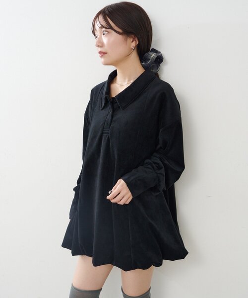 Kastane（カスタネ）の「針抜きベロアバルーンミニワンピース（ワンピース・レディース・チャコールグレー/ブラック・FREE）」の3枚目の写真