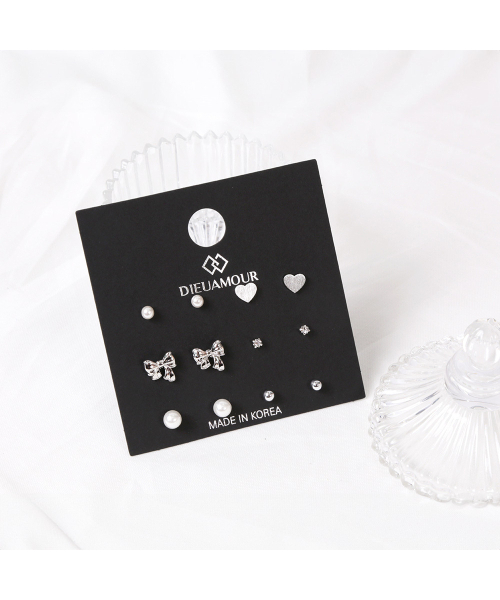 DIEUAMOUR（ディユーアモール）の「[12PACK] プチリボンパールデイリーイヤリングセット（ピアス（両耳用）・レディース・ホワイトゴールド/イエローゴールド・FREE）」の6枚目の写真