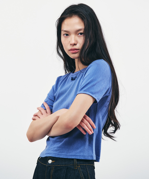 CITYBREEZE(シティブリーズ)の「リボンタイスリム半袖Tシャツ_BLUE(Tシャツ/カットソー・レディース・ブルー・SMALL/MEDIUM)」の1枚目の写真