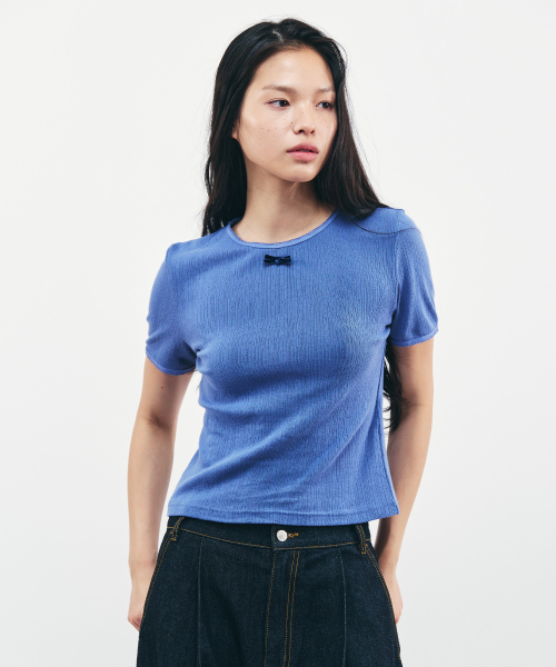 CITYBREEZE(シティブリーズ)の「リボンタイスリム半袖Tシャツ_BLUE(Tシャツ/カットソー・レディース・ブルー・SMALL/MEDIUM)」の2枚目の写真
