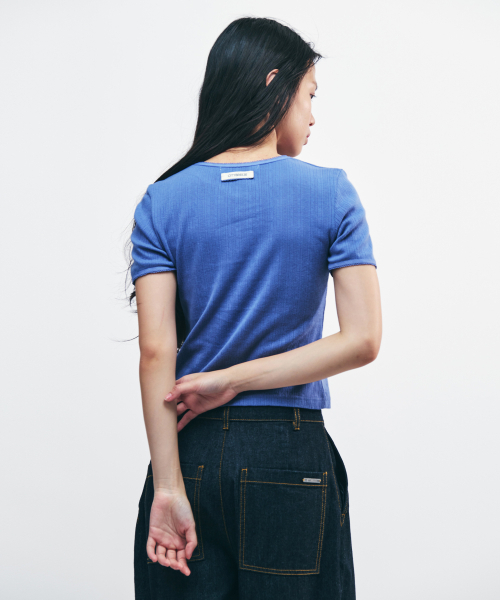 CITYBREEZE(シティブリーズ)の「リボンタイスリム半袖Tシャツ_BLUE(Tシャツ/カットソー・レディース・ブルー・SMALL/MEDIUM)」の3枚目の写真