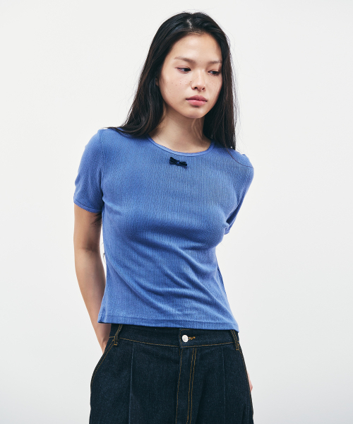 CITYBREEZE(シティブリーズ)の「リボンタイスリム半袖Tシャツ_BLUE(Tシャツ/カットソー・レディース・ブルー・SMALL/MEDIUM)」の4枚目の写真