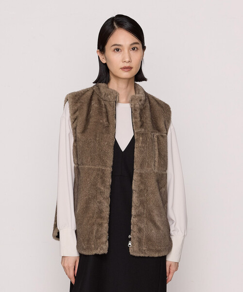 K.T KIYOKO TAKASE(キヨコタカセ)の「〔 TALLサイズ 〕 フェイクファー ジレ(ベスト・レディース・ブラウン・15号)」の1枚目の写真