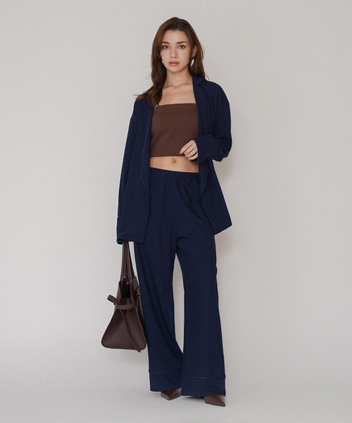 KINO THE KEI(キノザケイ)の「DAILY&LOUNGEWEAR パイピング ワイド パンツ KINO THE KEI(その他パンツ・レディース・アイボリー/ブラウン/ネイビー・S/M)」の3枚目の写真