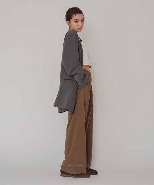 KINO THE KEI(キノザケイ)の「DAILY&LOUNGEWEAR パイピング ワイド パンツ KINO THE KEI(その他パンツ・レディース・アイボリー/ブラウン/ネイビー・S/M)」の2枚目の写真