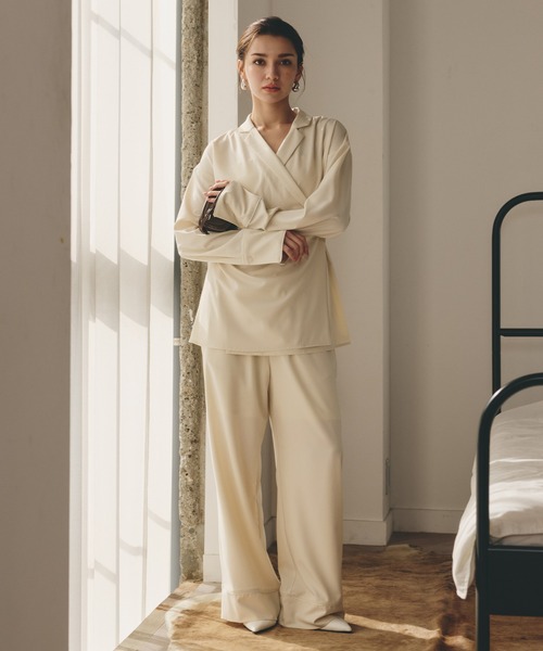 KINO THE KEI(キノザケイ)の「DAILY&LOUNGEWEAR パイピング ワイド パンツ KINO THE KEI(その他パンツ・レディース・アイボリー/ブラウン/ネイビー・S/M)」の14枚目の写真