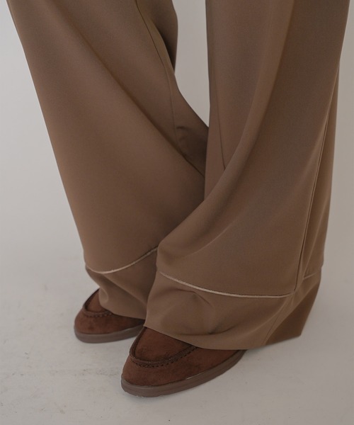 KINO THE KEI(キノザケイ)の「DAILY&LOUNGEWEAR パイピング ワイド パンツ KINO THE KEI(その他パンツ・レディース・アイボリー/ブラウン/ネイビー・S/M)」の4枚目の写真
