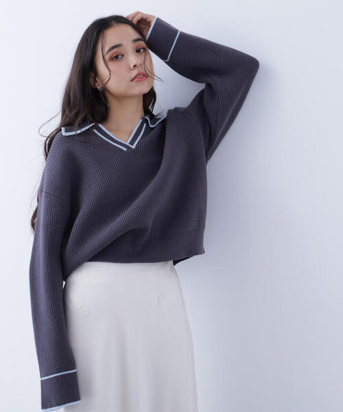 N.（N. Natural Beauty Basic）（エヌエヌナチュラルビューティーベーシック）の「ラインスキッパーニット（ニット/セーター・レディース・ホワイト系その他/ピンク系その他/グレー系その他・ﾌﾘ-）」の18枚目の写真