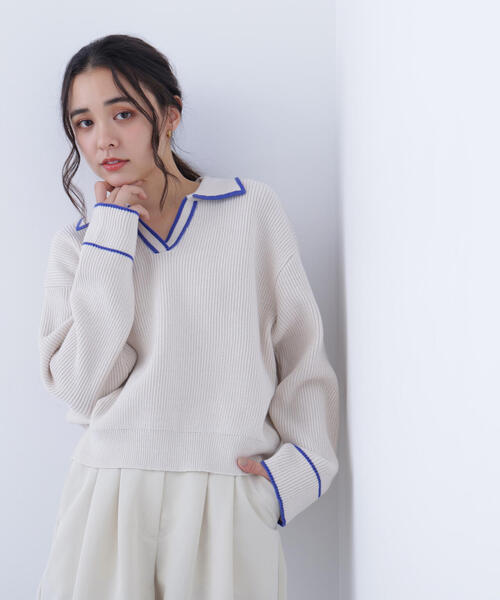 N.（N. Natural Beauty Basic）（エヌエヌナチュラルビューティーベーシック）の「ラインスキッパーニット（ニット/セーター・レディース・ホワイト系その他/ピンク系その他/グレー系その他・ﾌﾘ-）」の9枚目の写真