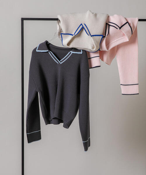 N.（N. Natural Beauty Basic）（エヌエヌナチュラルビューティーベーシック）の「ラインスキッパーニット（ニット/セーター・レディース・ホワイト系その他/ピンク系その他/グレー系その他・ﾌﾘ-）」の2枚目の写真