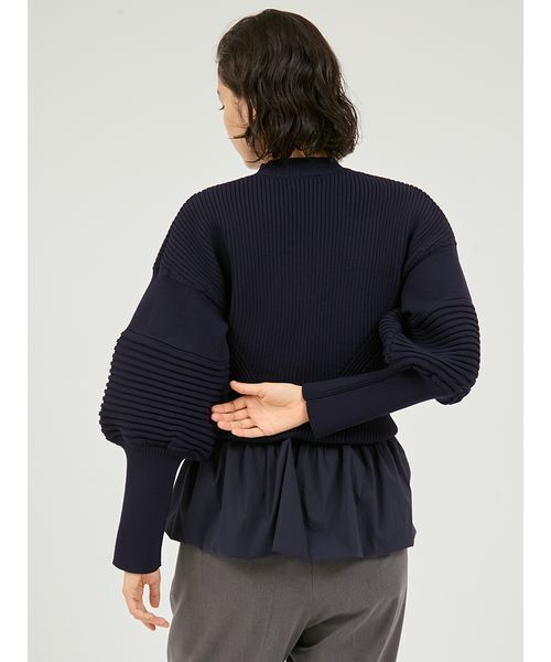 emmi（エミ）の「ペプラム裾ニットドッキングトップス（ニット/セーター・レディース・ネイビー/ホワイト・F）」の4枚目の写真