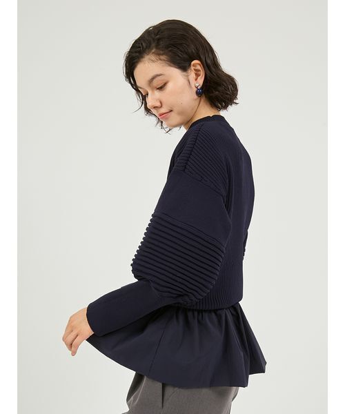 emmi（エミ）の「ペプラム裾ニットドッキングトップス（ニット/セーター・レディース・ネイビー/ホワイト・F）」の5枚目の写真