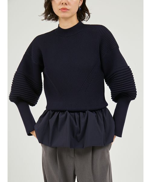 emmi（エミ）の「ペプラム裾ニットドッキングトップス（ニット/セーター・レディース・ネイビー/ホワイト・F）」の6枚目の写真