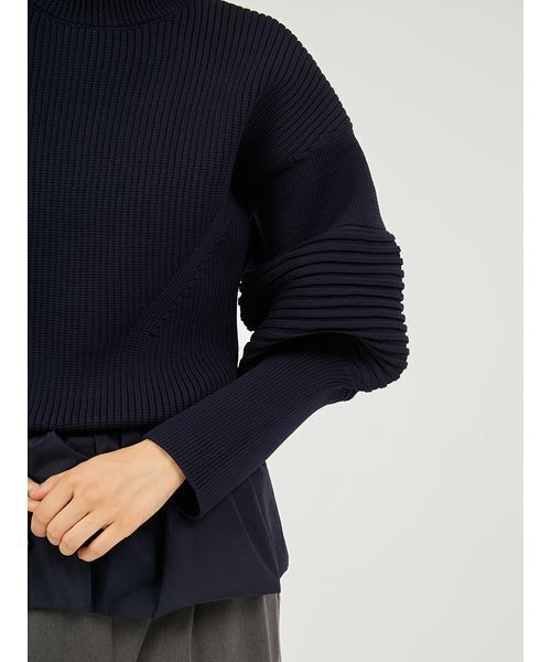 emmi（エミ）の「ペプラム裾ニットドッキングトップス（ニット/セーター・レディース・ネイビー/ホワイト・F）」の7枚目の写真