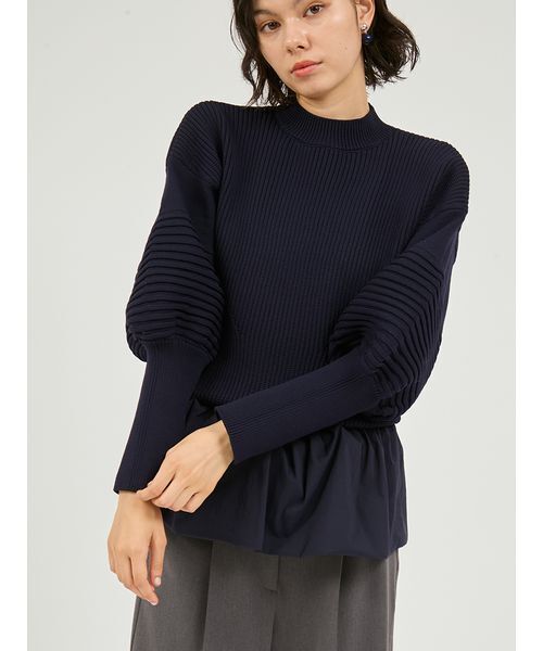 emmi（エミ）の「ペプラム裾ニットドッキングトップス（ニット/セーター・レディース・ネイビー/ホワイト・F）」の9枚目の写真