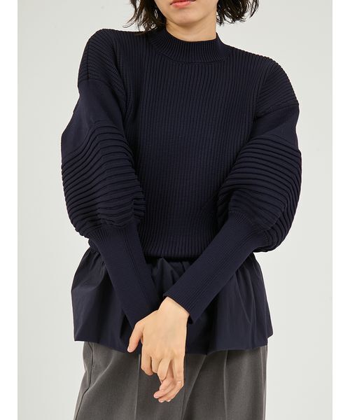 emmi（エミ）の「ペプラム裾ニットドッキングトップス（ニット/セーター・レディース・ネイビー/ホワイト・F）」の10枚目の写真
