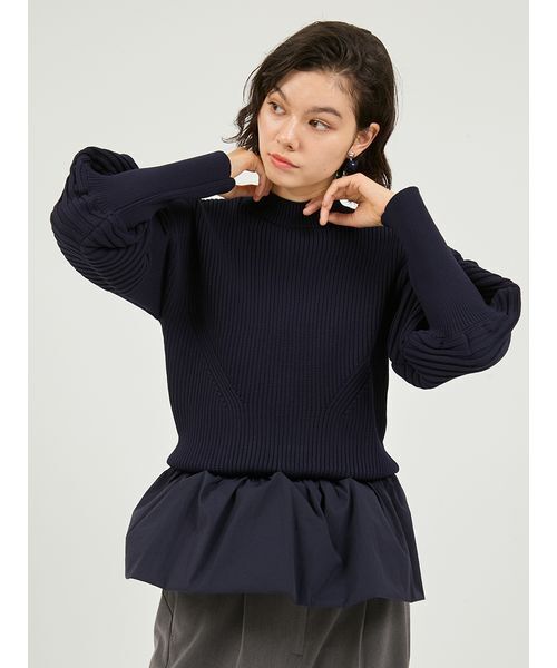 emmi（エミ）の「ペプラム裾ニットドッキングトップス（ニット/セーター・レディース・ネイビー/ホワイト・F）」の11枚目の写真