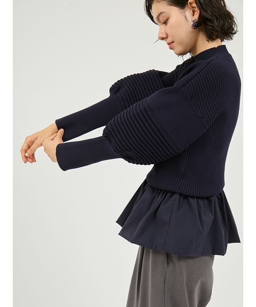 emmi（エミ）の「ペプラム裾ニットドッキングトップス（ニット/セーター・レディース・ネイビー/ホワイト・F）」の12枚目の写真