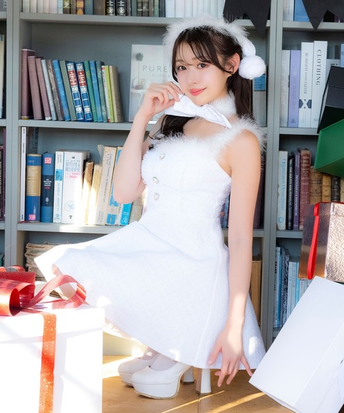 サンタコス サンタコスプレ ツイード リボン レース フレアスカート