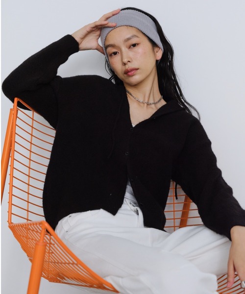 Shelly island(シェリーアイランド)の「フーディーニットカーディガン(パーカー・レディース・ブルー/ブラック/ホワイト/イエロー・FREE)」の3枚目の写真